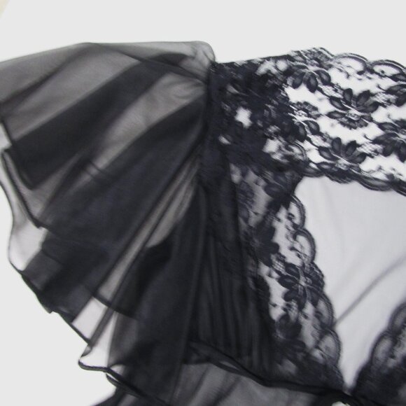 Black Peignoir Set Night Gown Robe Vintage Huge Sweep - Picture 10 of 16